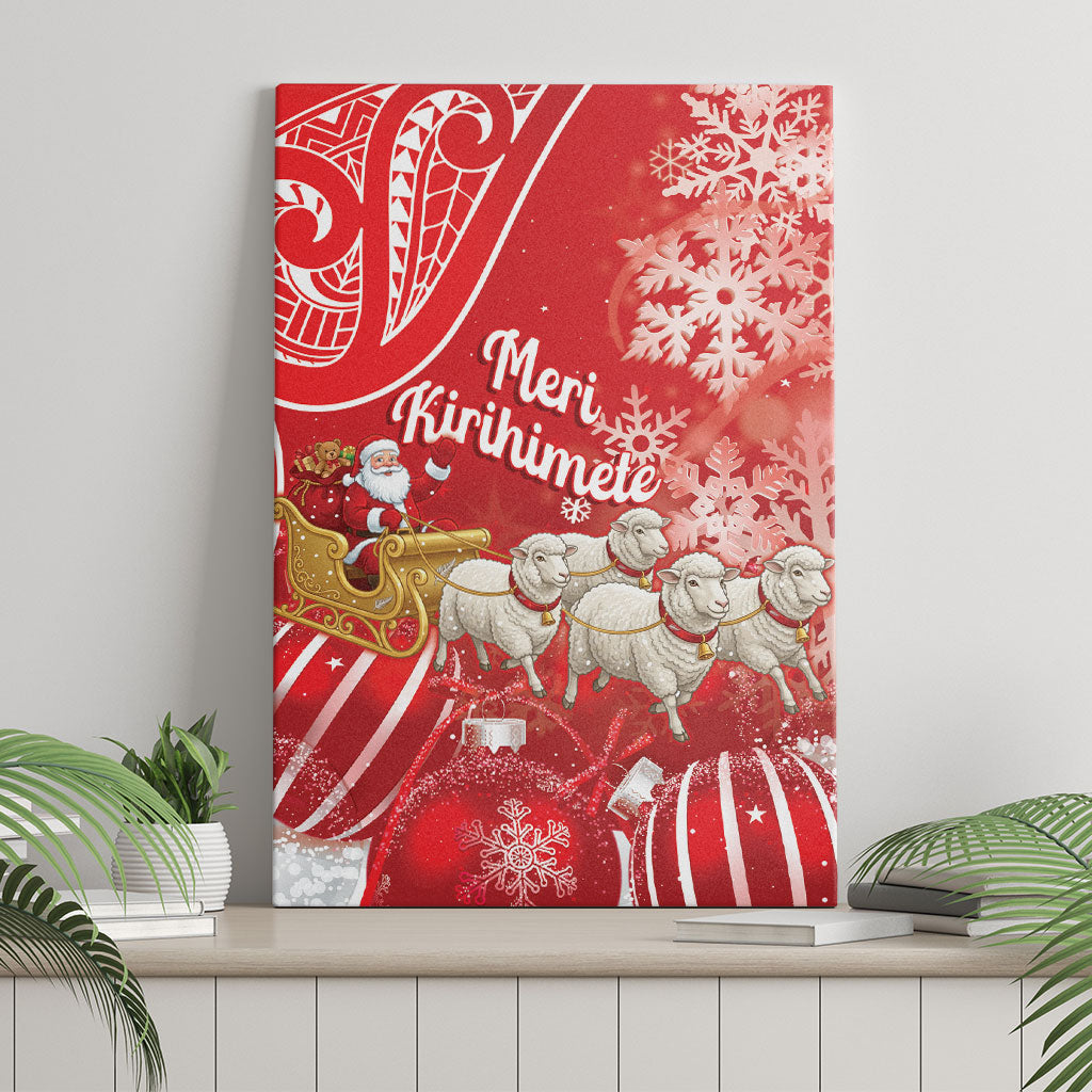 New Zealand Christmas In July Canvas Wall Art Funny Santa Sheep Meri Kirihimete Red