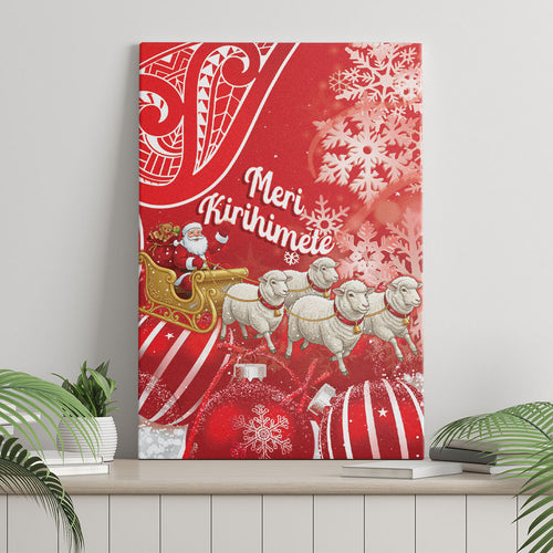 New Zealand Christmas In July Canvas Wall Art Funny Santa Sheep Meri Kirihimete Red