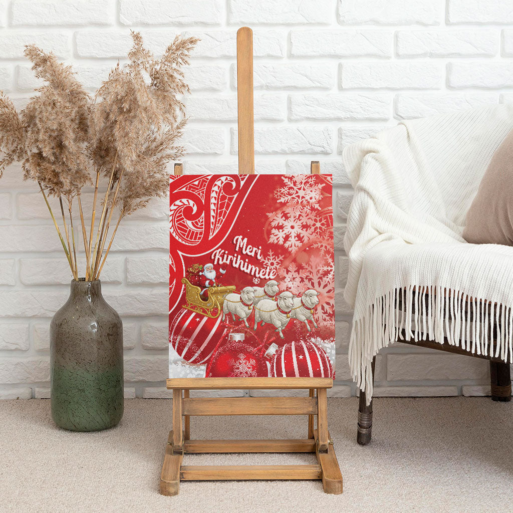 New Zealand Christmas In July Canvas Wall Art Funny Santa Sheep Meri Kirihimete Red