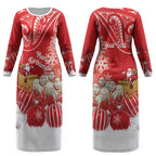 New Zealand Christmas In July Personalised Couples Matching Long Sleeve Bodycon Dress and Hawaiian Shirt Funny Santa Sheep Meri Kirihimete Red LT14