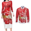 New Zealand Christmas In July Personalised Couples Matching Long Sleeve Bodycon Dress and Long Sleeve Button Shirt Funny Santa Sheep Meri Kirihimete Red