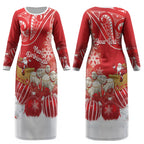 New Zealand Christmas In July Personalised Couples Matching Long Sleeve Bodycon Dress and Long Sleeve Button Shirt Funny Santa Sheep Meri Kirihimete Red LT14