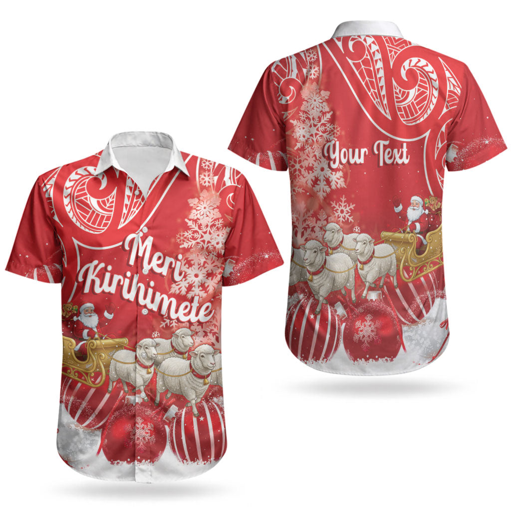 New Zealand Christmas In July Personalised Couples Matching Off Shoulder Short Dress and Hawaiian Shirt Funny Santa Sheep Meri Kirihimete Red LT14