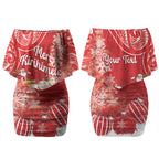 New Zealand Christmas In July Personalised Couples Matching Off Shoulder Short Dress and Long Sleeve Button Shirt Funny Santa Sheep Meri Kirihimete Red LT14