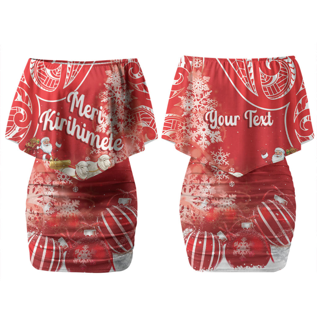 New Zealand Christmas In July Personalised Couples Matching Off Shoulder Short Dress and Long Sleeve Button Shirt Funny Santa Sheep Meri Kirihimete Red LT14