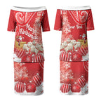 New Zealand Christmas In July Personalised Couples Matching Puletasi and Hawaiian Shirt Funny Santa Sheep Meri Kirihimete Red LT14