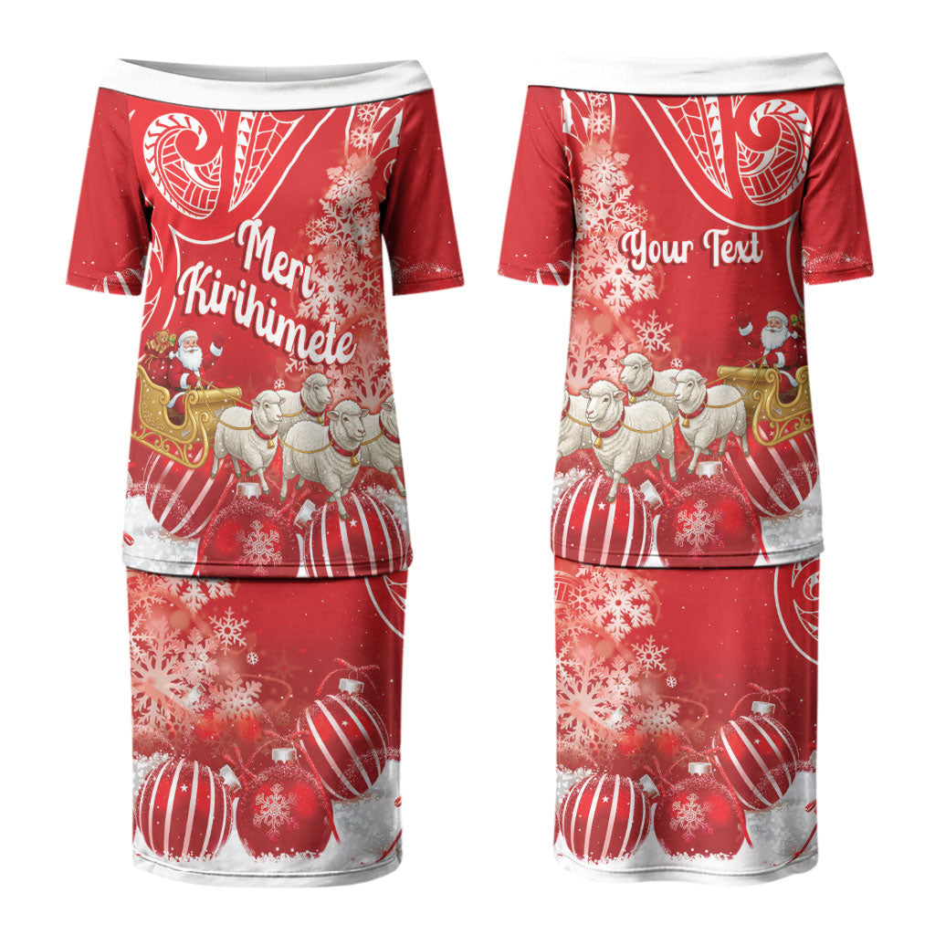 New Zealand Christmas In July Personalised Couples Matching Puletasi and Hawaiian Shirt Funny Santa Sheep Meri Kirihimete Red LT14