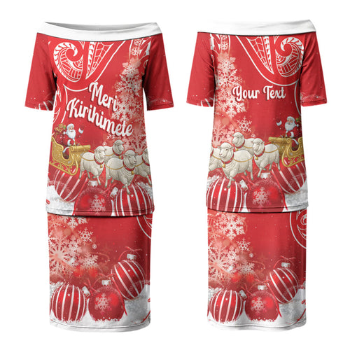 New Zealand Christmas In July Personalised Couples Matching Puletasi and Hawaiian Shirt Funny Santa Sheep Meri Kirihimete Red LT14