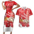 New Zealand Christmas In July Personalised Couples Matching Short Sleeve Bodycon Dress and Hawaiian Shirt Funny Santa Sheep Meri Kirihimete Red