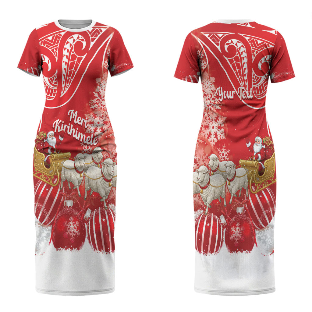 New Zealand Christmas In July Personalised Couples Matching Short Sleeve Bodycon Dress and Long Sleeve Button Shirt Funny Santa Sheep Meri Kirihimete Red LT14