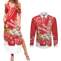 New Zealand Christmas In July Personalised Couples Matching Summer Maxi Dress and Long Sleeve Button Shirt Funny Santa Sheep Meri Kirihimete Red