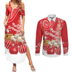 New Zealand Christmas In July Personalised Couples Matching Summer Maxi Dress and Long Sleeve Button Shirt Funny Santa Sheep Meri Kirihimete Red