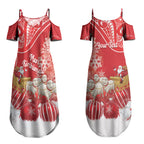 New Zealand Christmas In July Personalised Couples Matching Summer Maxi Dress and Long Sleeve Button Shirt Funny Santa Sheep Meri Kirihimete Red LT14