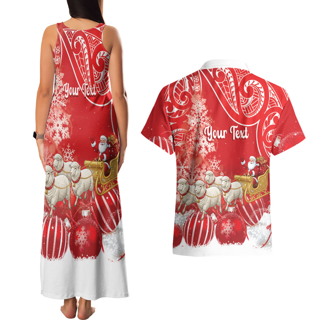 New Zealand Christmas In July Personalised Couples Matching Tank Maxi Dress and Hawaiian Shirt Funny Santa Sheep Meri Kirihimete Red