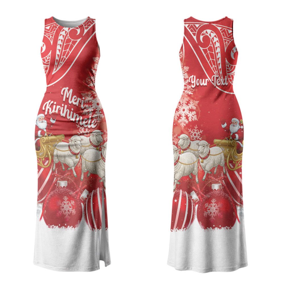 New Zealand Christmas In July Personalised Couples Matching Tank Maxi Dress and Long Sleeve Button Shirt Funny Santa Sheep Meri Kirihimete Red LT14