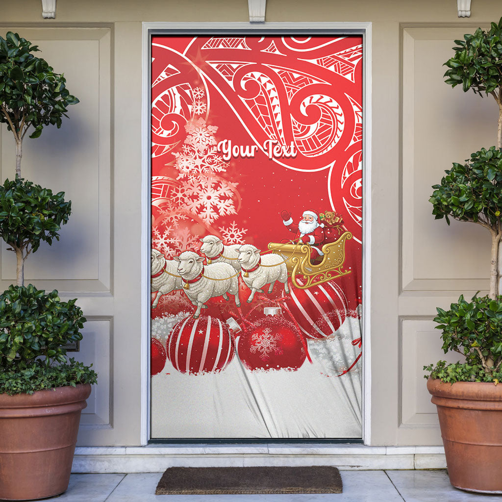 New Zealand Christmas In July Personalised Door Cover Funny Santa Sheep Meri Kirihimete Red