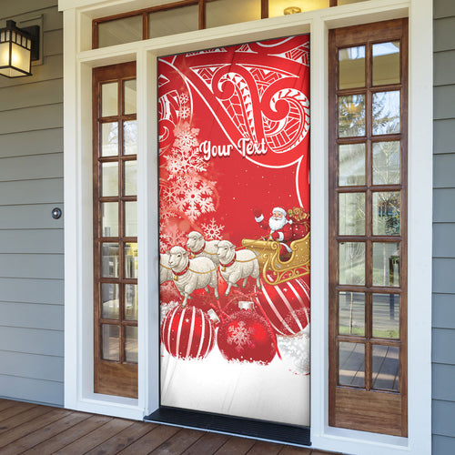 New Zealand Christmas In July Personalised Door Cover Funny Santa Sheep Meri Kirihimete Red