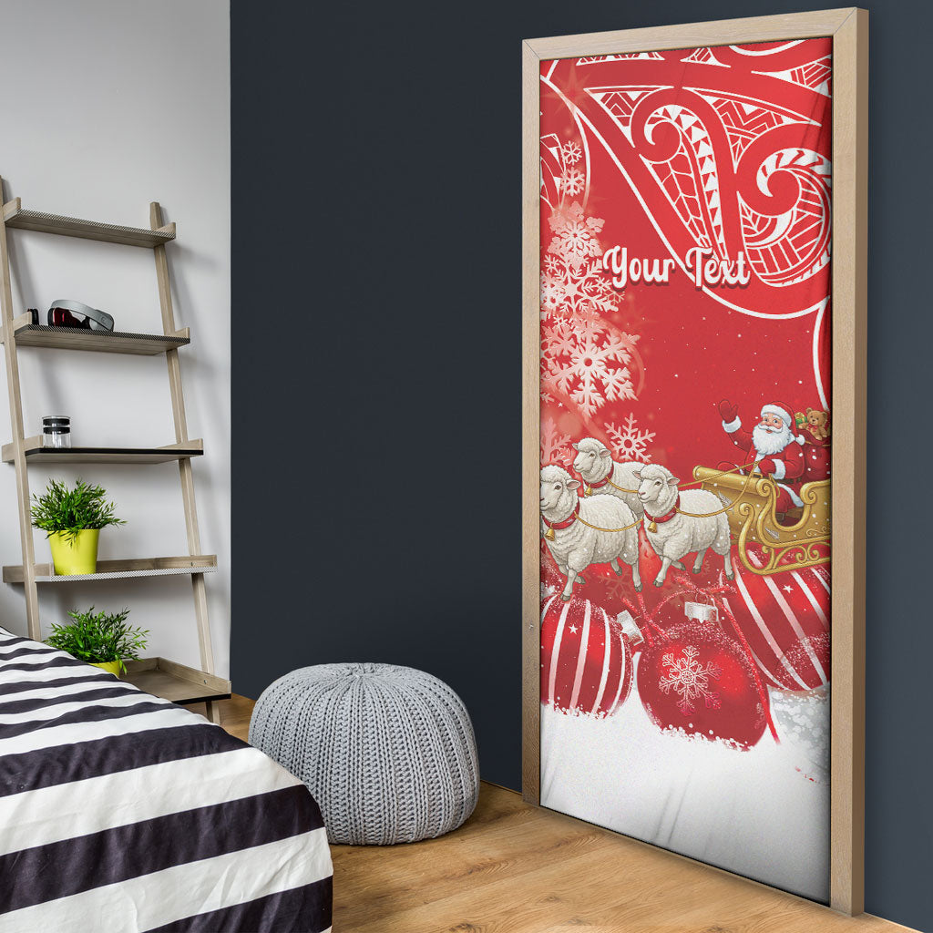 New Zealand Christmas In July Personalised Door Cover Funny Santa Sheep Meri Kirihimete Red