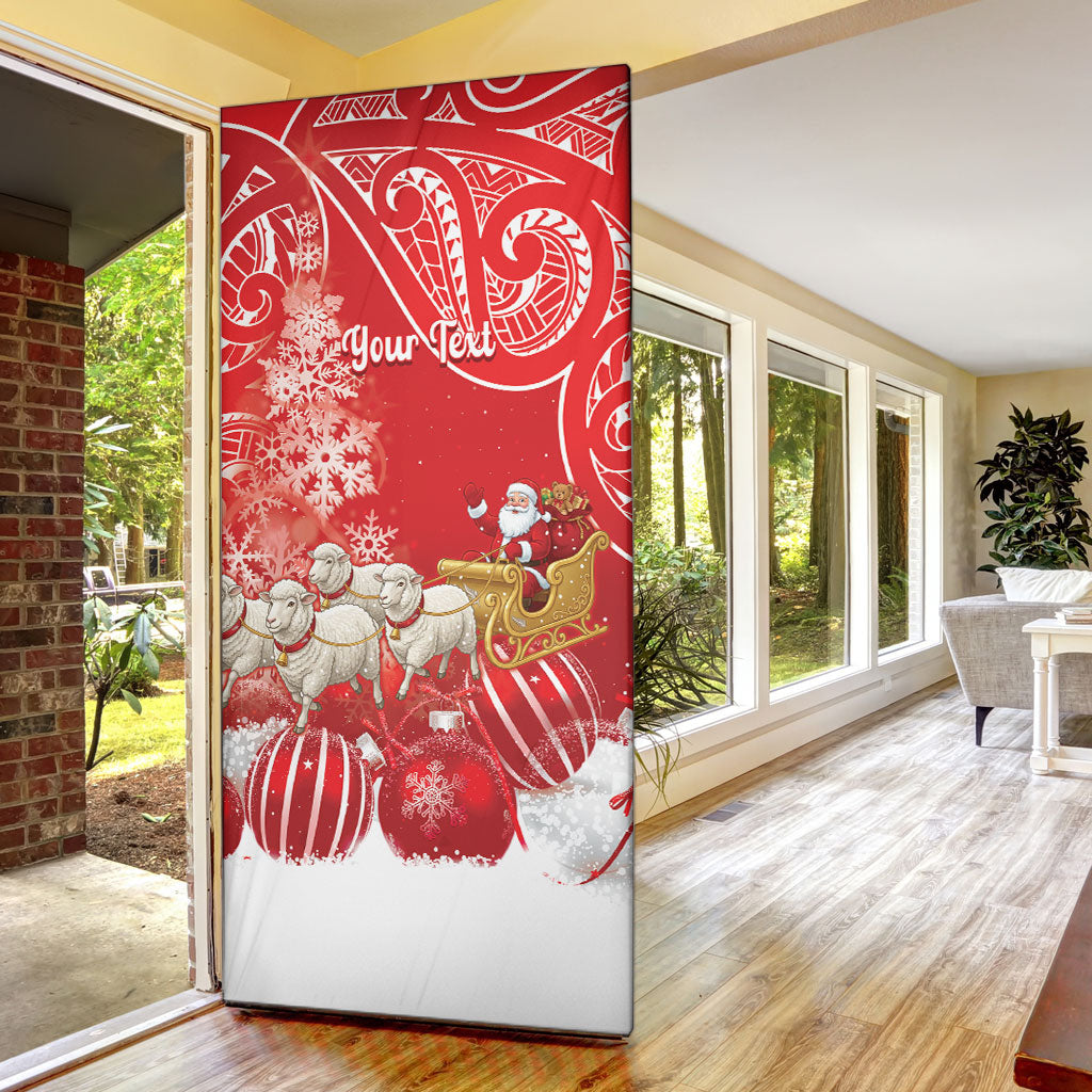 New Zealand Christmas In July Personalised Door Cover Funny Santa Sheep Meri Kirihimete Red
