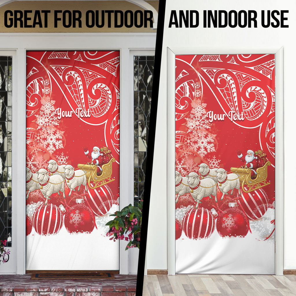 New Zealand Christmas In July Personalised Door Cover Funny Santa Sheep Meri Kirihimete Red