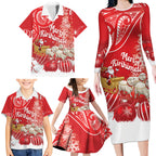 New Zealand Christmas In July Personalised Family Matching Long Sleeve Bodycon Dress and Hawaiian Shirt Funny Santa Sheep Meri Kirihimete Red