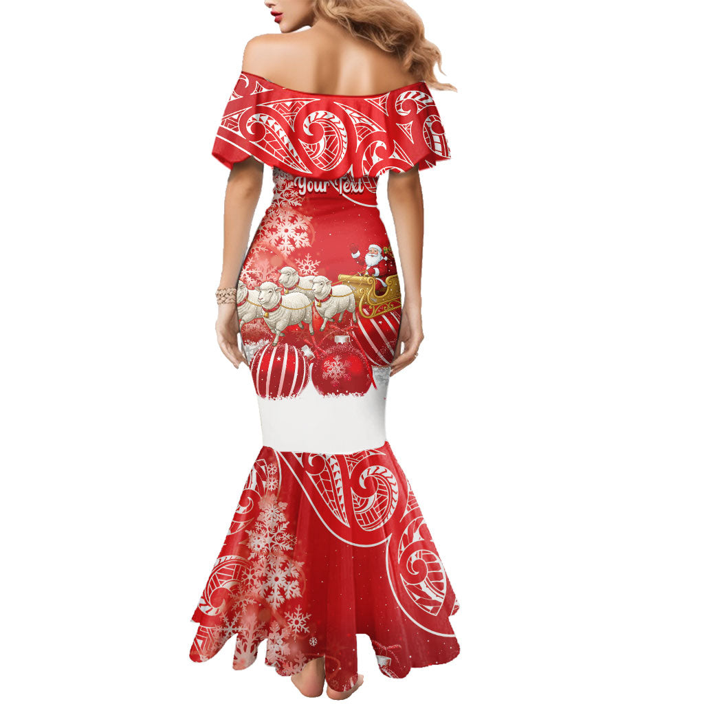 New Zealand Christmas In July Personalised Family Matching Mermaid Dress and Hawaiian Shirt Funny Santa Sheep Meri Kirihimete Red