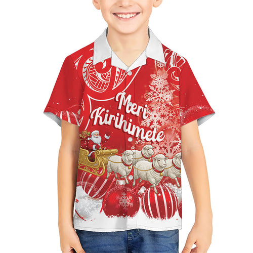 New Zealand Christmas In July Personalised Family Matching Off The Shoulder Long Sleeve Dress and Hawaiian Shirt Funny Santa Sheep Meri Kirihimete Red