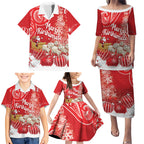 New Zealand Christmas In July Personalised Family Matching Puletasi and Hawaiian Shirt Funny Santa Sheep Meri Kirihimete Red