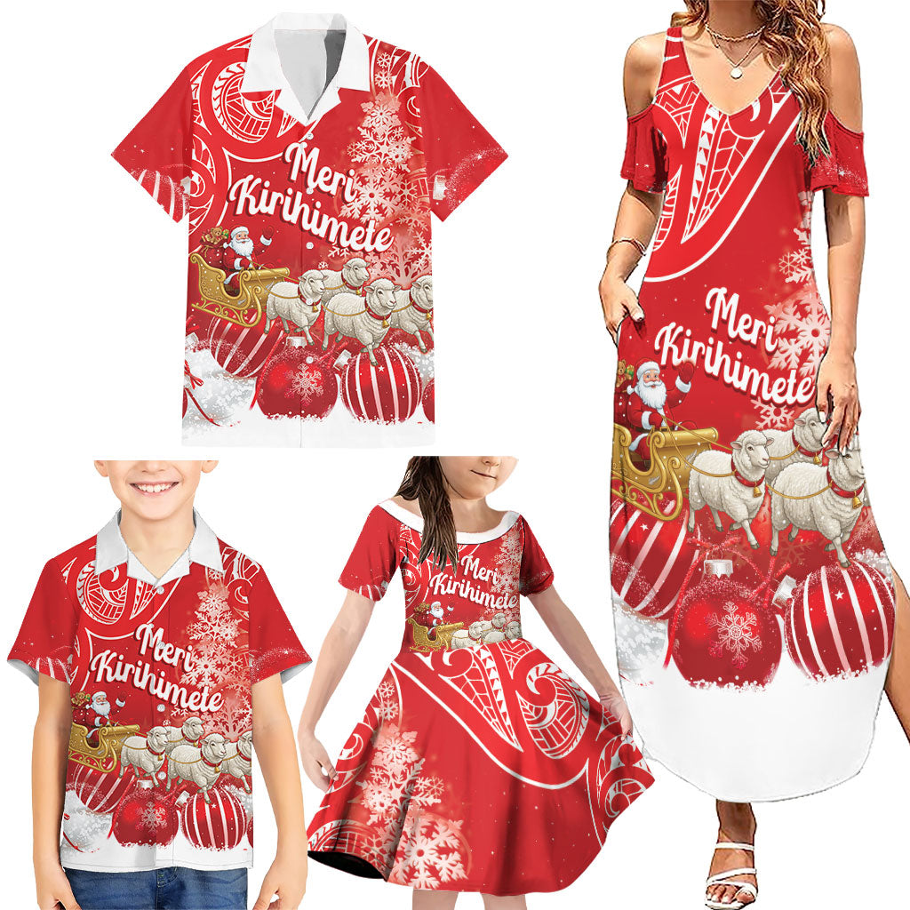 New Zealand Christmas In July Personalised Family Matching Summer Maxi Dress and Hawaiian Shirt Funny Santa Sheep Meri Kirihimete Red