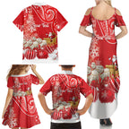 New Zealand Christmas In July Personalised Family Matching Summer Maxi Dress and Hawaiian Shirt Funny Santa Sheep Meri Kirihimete Red