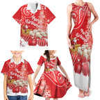 New Zealand Christmas In July Personalised Family Matching Tank Maxi Dress and Hawaiian Shirt Funny Santa Sheep Meri Kirihimete Red