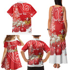 New Zealand Christmas In July Personalised Family Matching Tank Maxi Dress and Hawaiian Shirt Funny Santa Sheep Meri Kirihimete Red