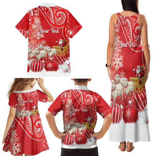 New Zealand Christmas In July Personalised Family Matching Tank Maxi Dress and Hawaiian Shirt Funny Santa Sheep Meri Kirihimete Red