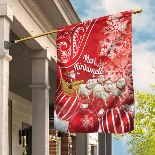 New Zealand Christmas In July Garden Flag Funny Santa Sheep Meri Kirihimete Red