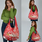 New Zealand Christmas In July Grocery Bag Funny Santa Sheep Meri Kirihimete Red