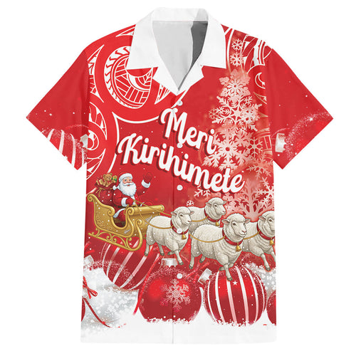 New Zealand Christmas In July Personalised Hawaiian Shirt Funny Santa Sheep Meri Kirihimete Red