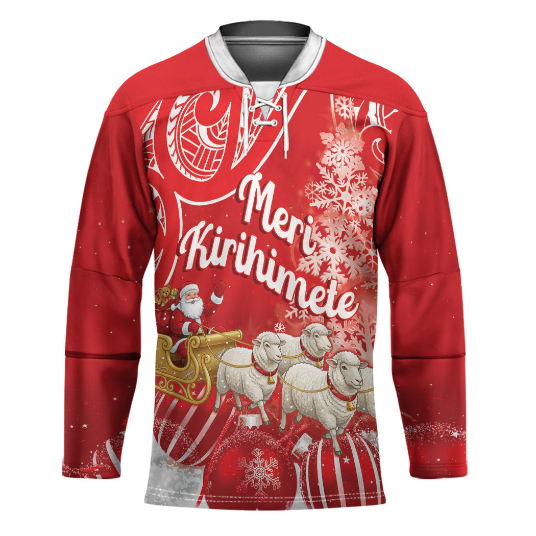 New Zealand Christmas In July Personalised Hockey Jersey Funny Santa Sheep Meri Kirihimete Red
