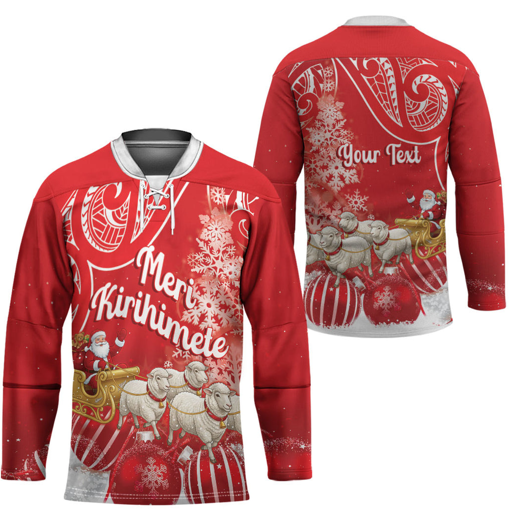 New Zealand Christmas In July Personalised Hockey Jersey Funny Santa Sheep Meri Kirihimete Red