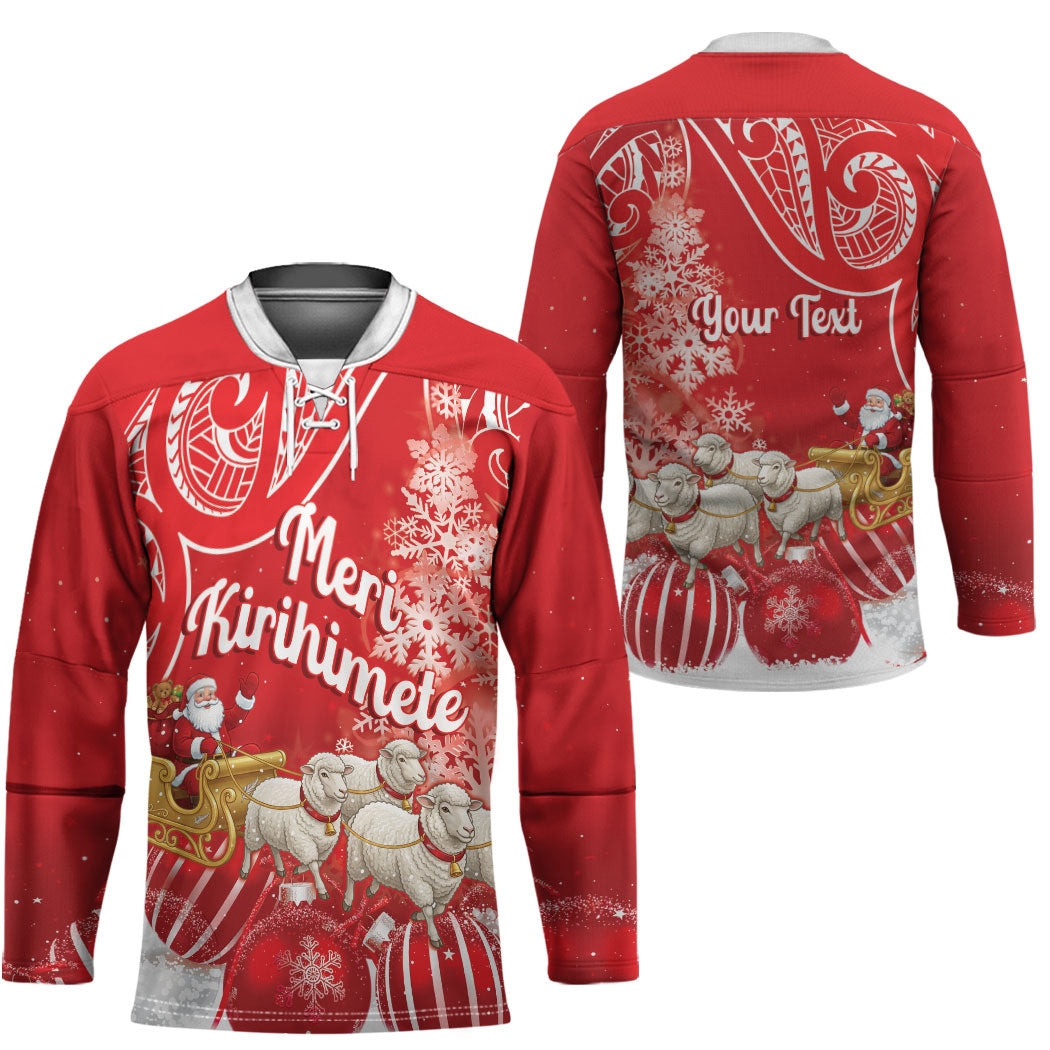 New Zealand Christmas In July Personalised Hockey Jersey Funny Santa Sheep Meri Kirihimete Red