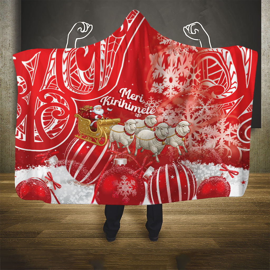 New Zealand Christmas In July Hooded Blanket Funny Santa Sheep Meri Kirihimete Red