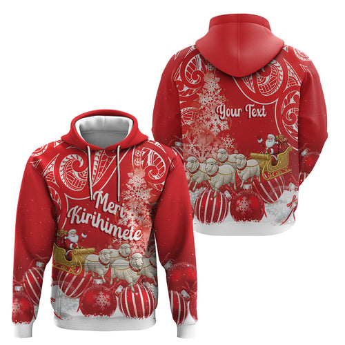 New Zealand Christmas In July Personalised Hoodie Funny Santa Sheep Meri Kirihimete Red