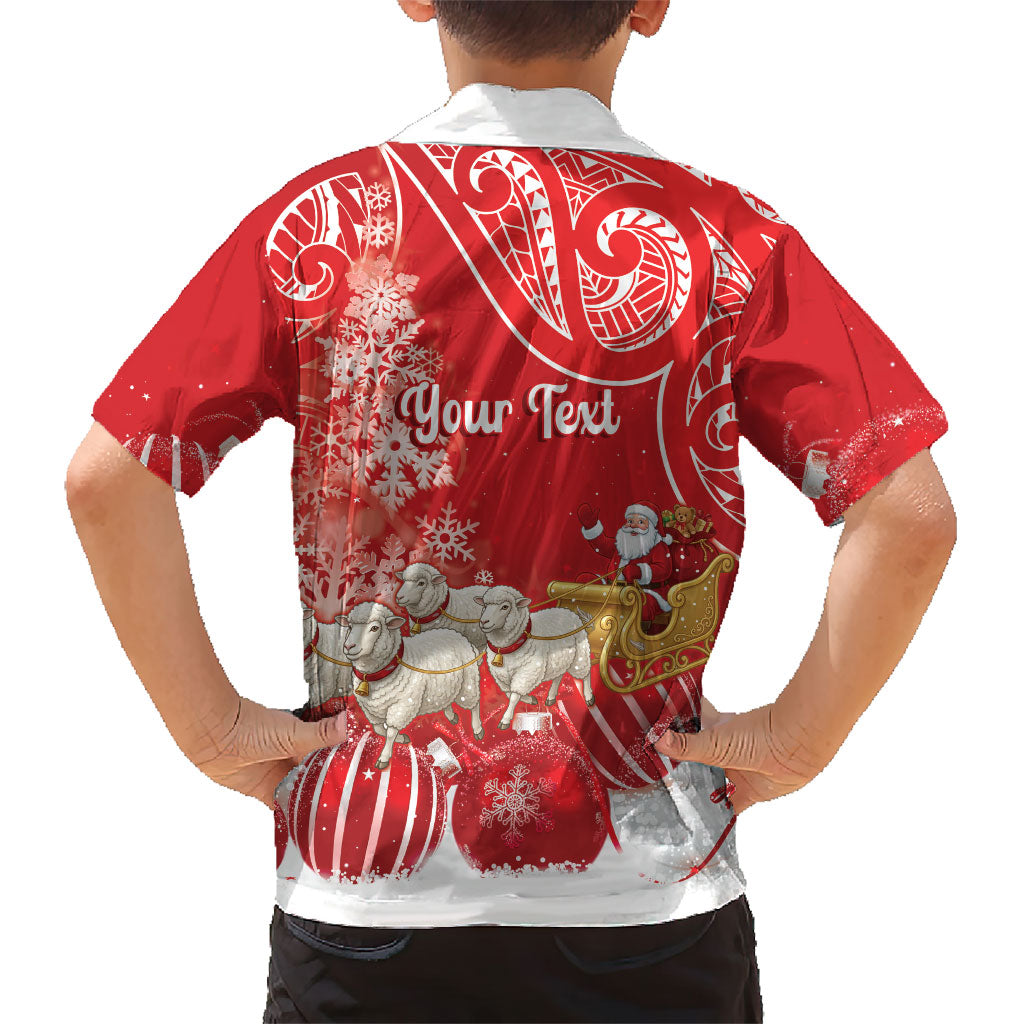 New Zealand Christmas In July Personalised Kid Hawaiian Shirt Funny Santa Sheep Meri Kirihimete Red