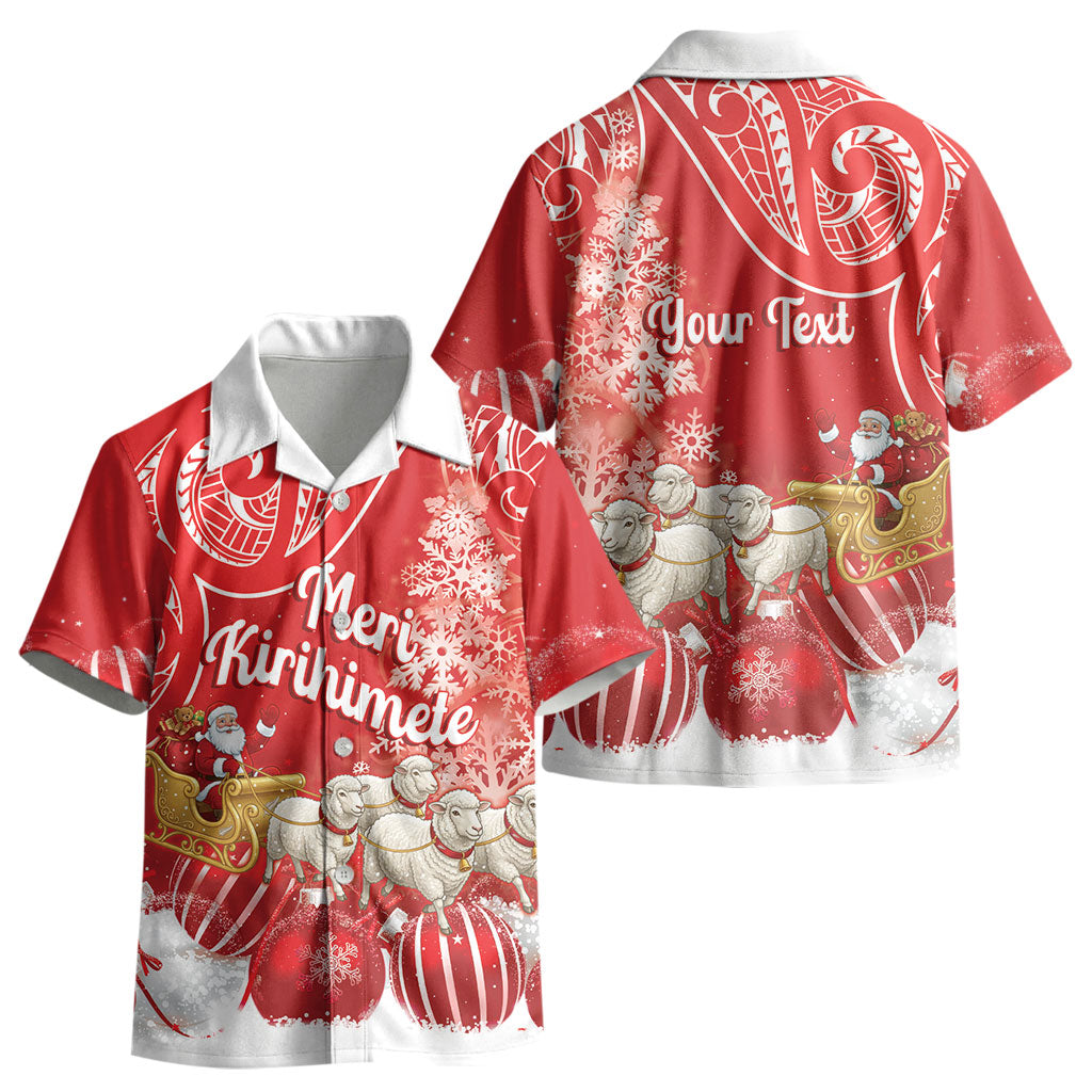 New Zealand Christmas In July Personalised Kid Hawaiian Shirt Funny Santa Sheep Meri Kirihimete Red LT14