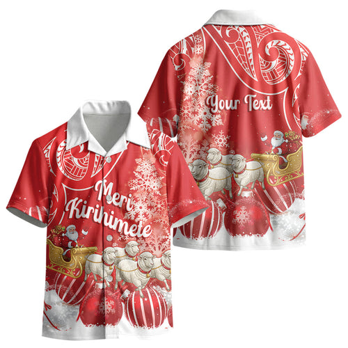 New Zealand Christmas In July Personalised Kid Hawaiian Shirt Funny Santa Sheep Meri Kirihimete Red LT14