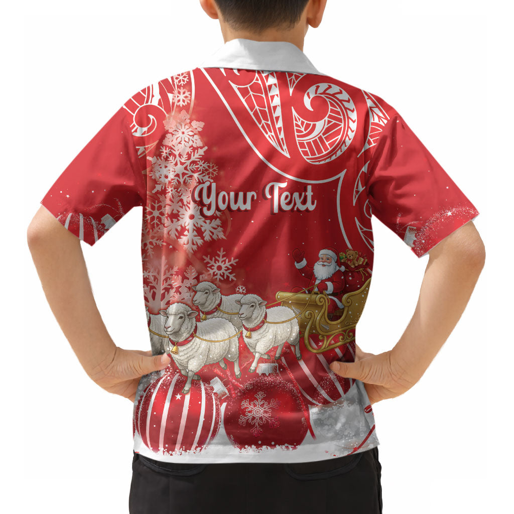 New Zealand Christmas In July Personalised Kid Hawaiian Shirt Funny Santa Sheep Meri Kirihimete Red LT14