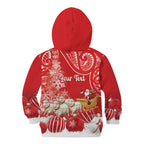 New Zealand Christmas In July Personalised Kid Hoodie Funny Santa Sheep Meri Kirihimete Red