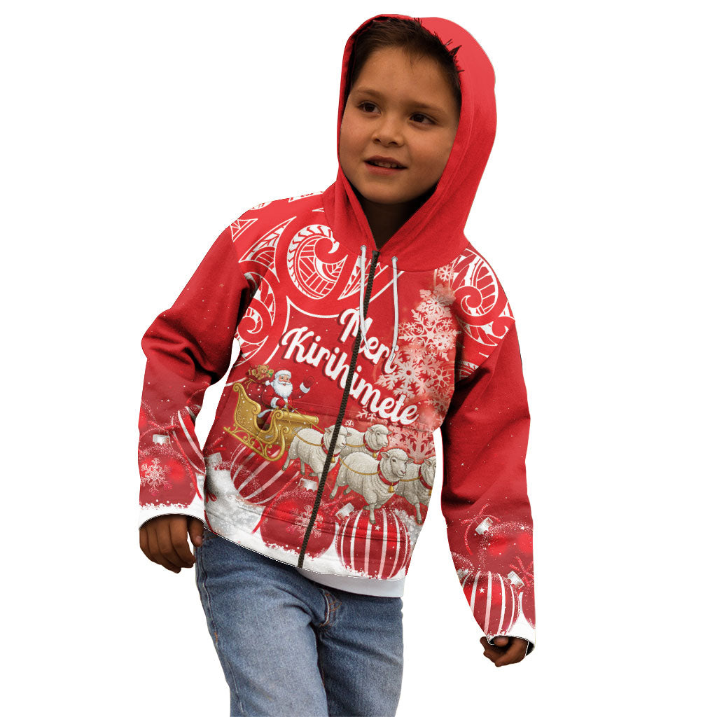 New Zealand Christmas In July Personalised Kid Hoodie Funny Santa Sheep Meri Kirihimete Red