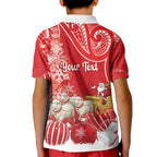 New Zealand Christmas In July Personalised Kid Polo Shirt Funny Santa Sheep Meri Kirihimete Red