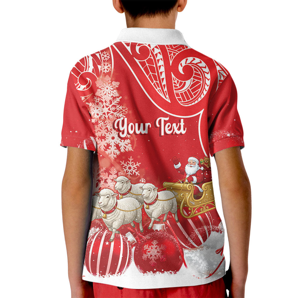 New Zealand Christmas In July Personalised Kid Polo Shirt Funny Santa Sheep Meri Kirihimete Red