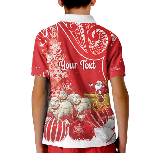 New Zealand Christmas In July Personalised Kid Polo Shirt Funny Santa Sheep Meri Kirihimete Red